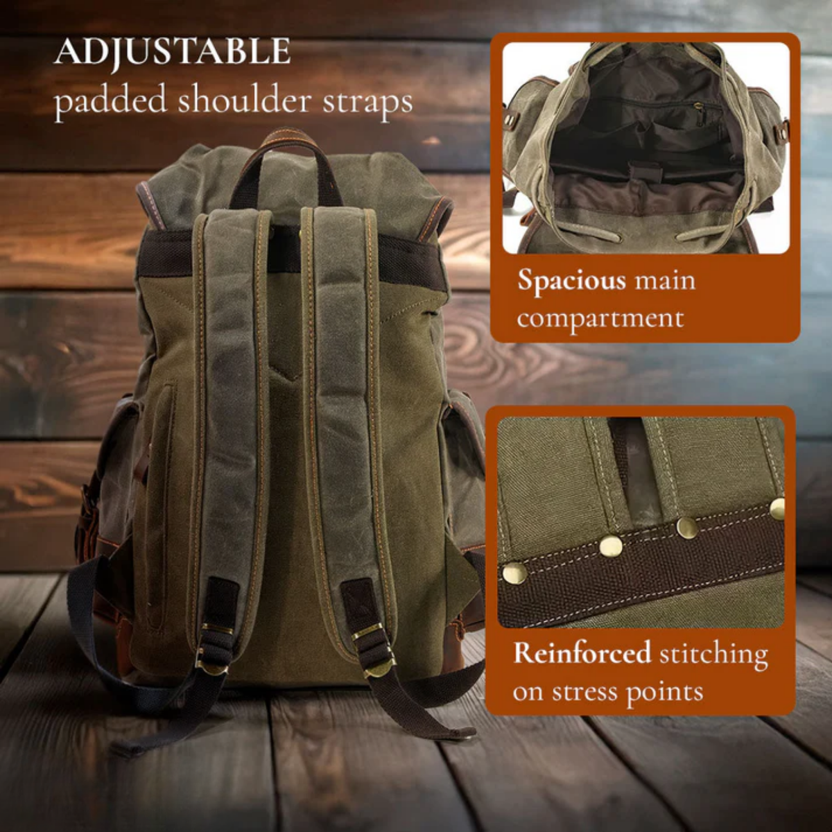 John | Robust canvas backpack made of Vegan Leather