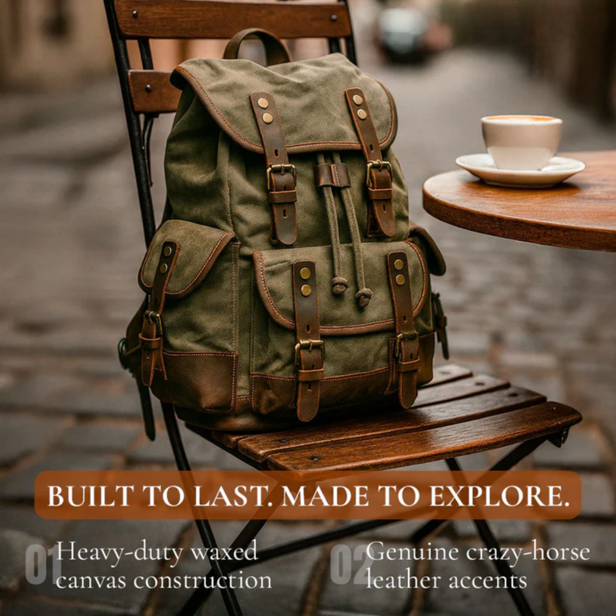 John | Robust canvas backpack made of Vegan Leather