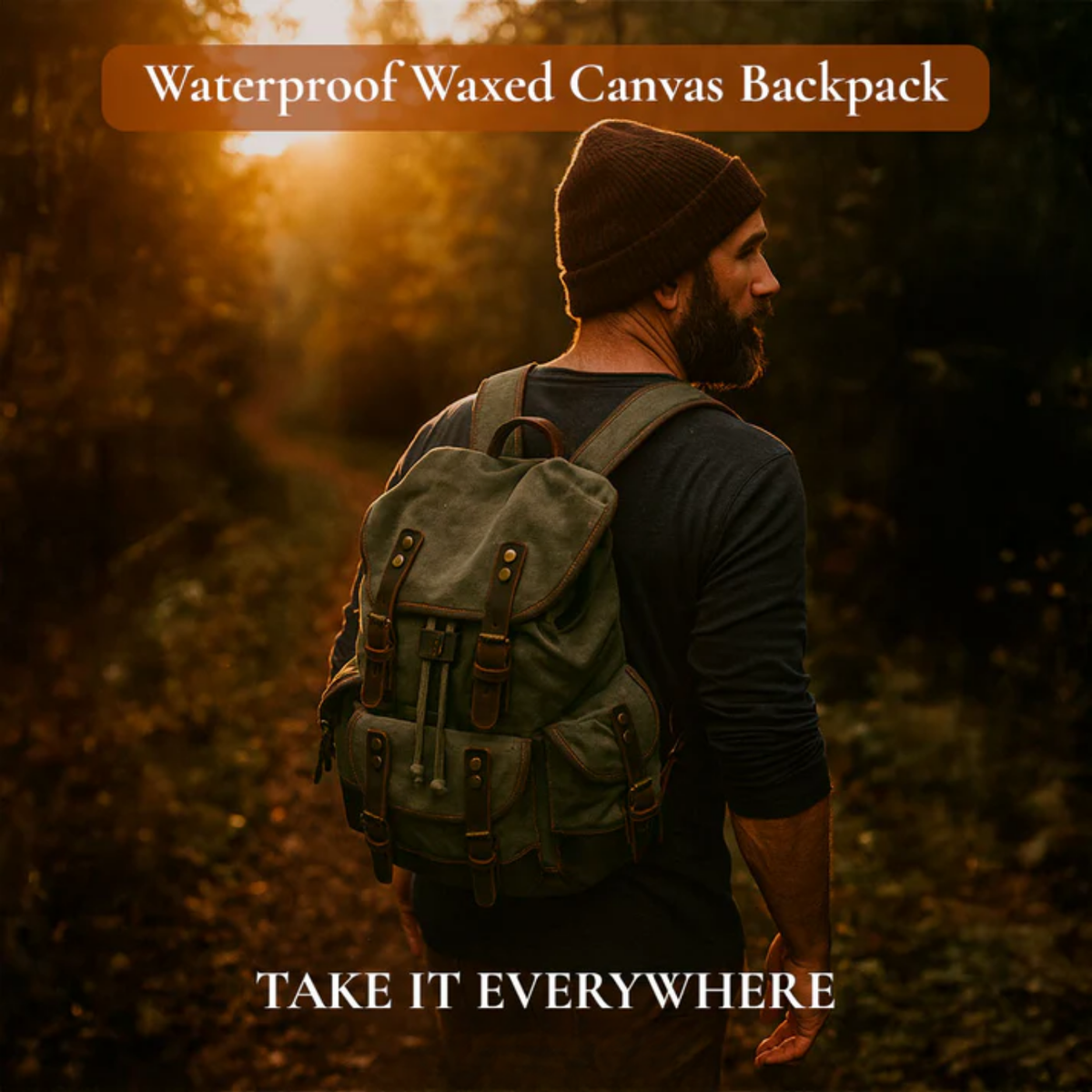 John | Robust canvas backpack made of Vegan Leather