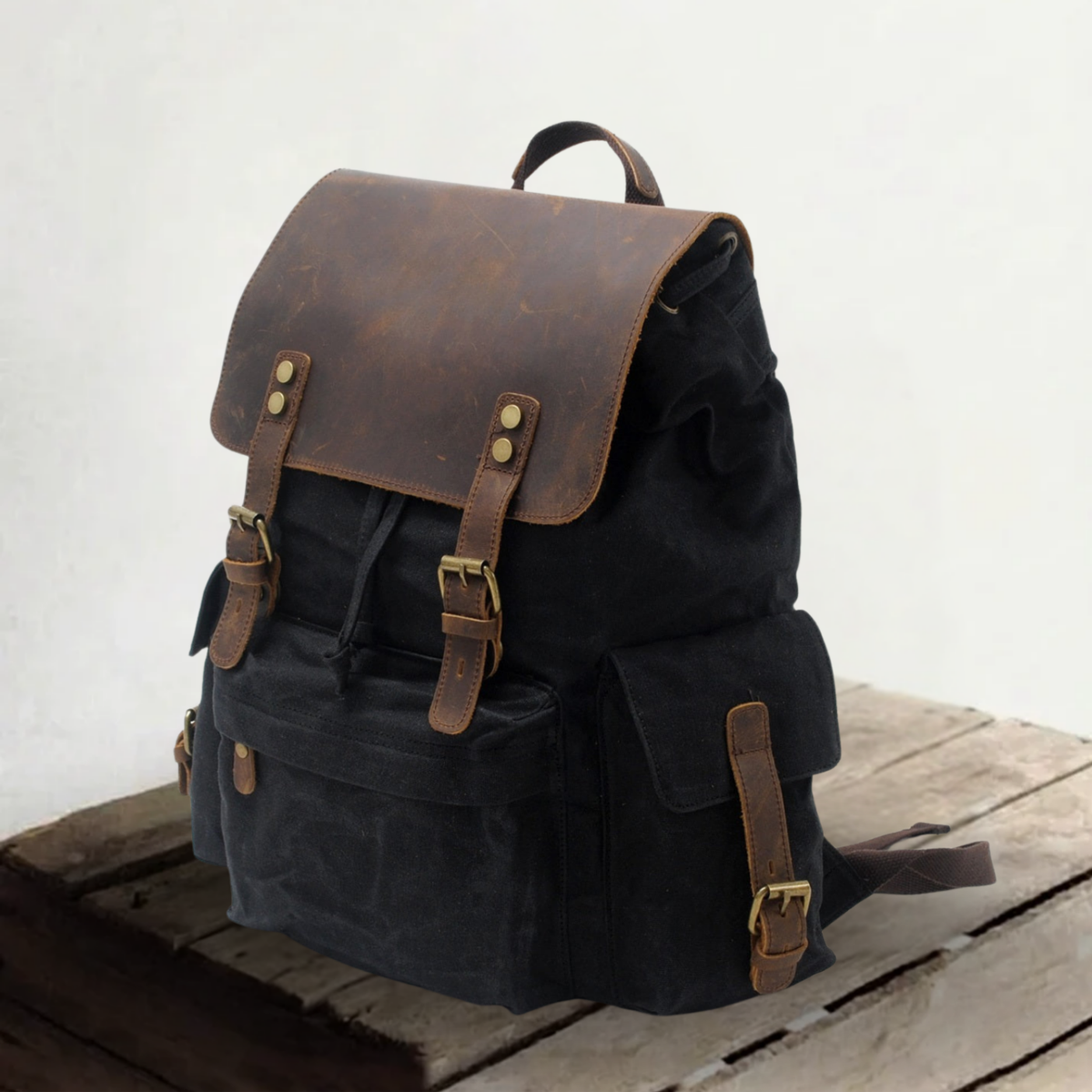 Jacob | Sturdy canvas backpack made of Genuine Leather
