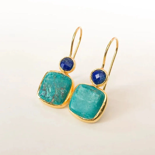 Fashionable Square Inlaid Turquoise  Earrings