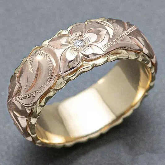 Vintage Rose Flower Gold Ring